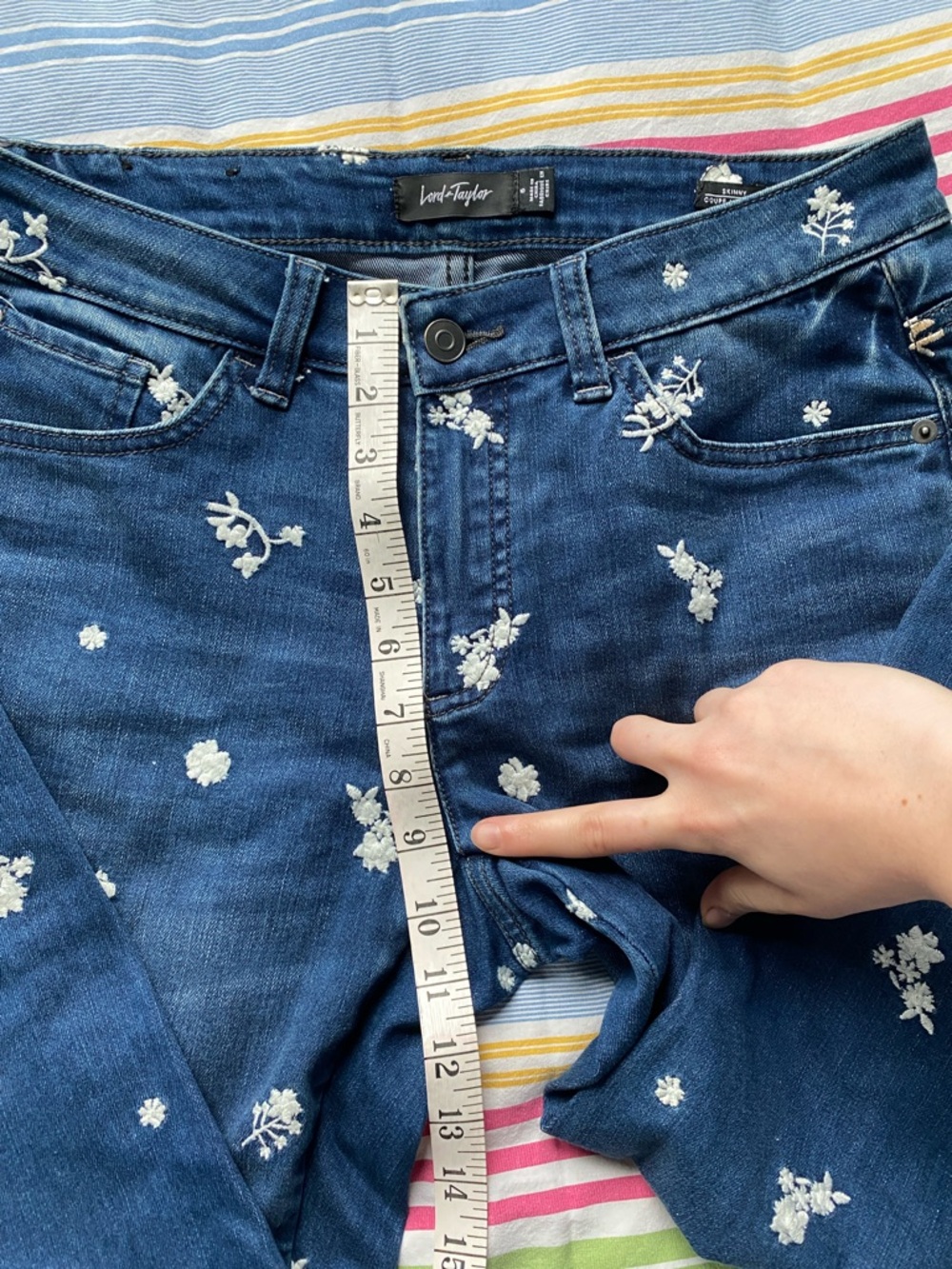 Lord & Taylor Dark Blue Embroidered Straight Leg Jeans - Picture 10 of 10